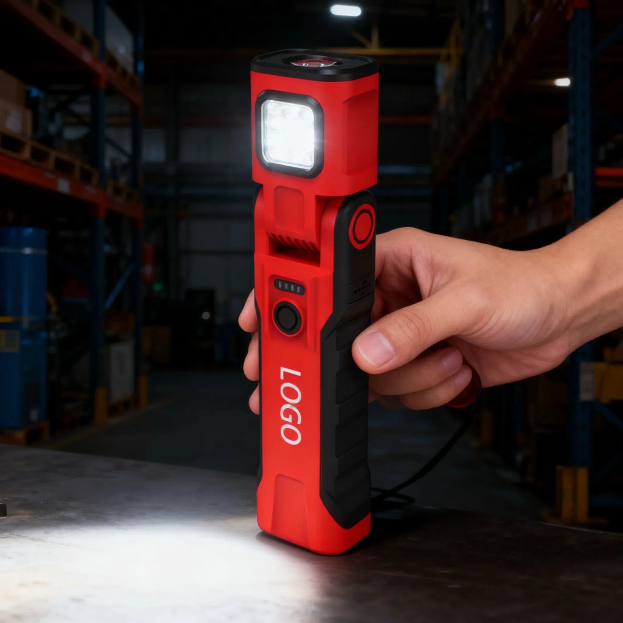 Lanterna de Inspeção LED Portátil com Fonte de Luz Dupla Multifuncional 90° com Display Digital Rotativo e Ímã para Manutenção de Equipamentos de Reparação de Carros