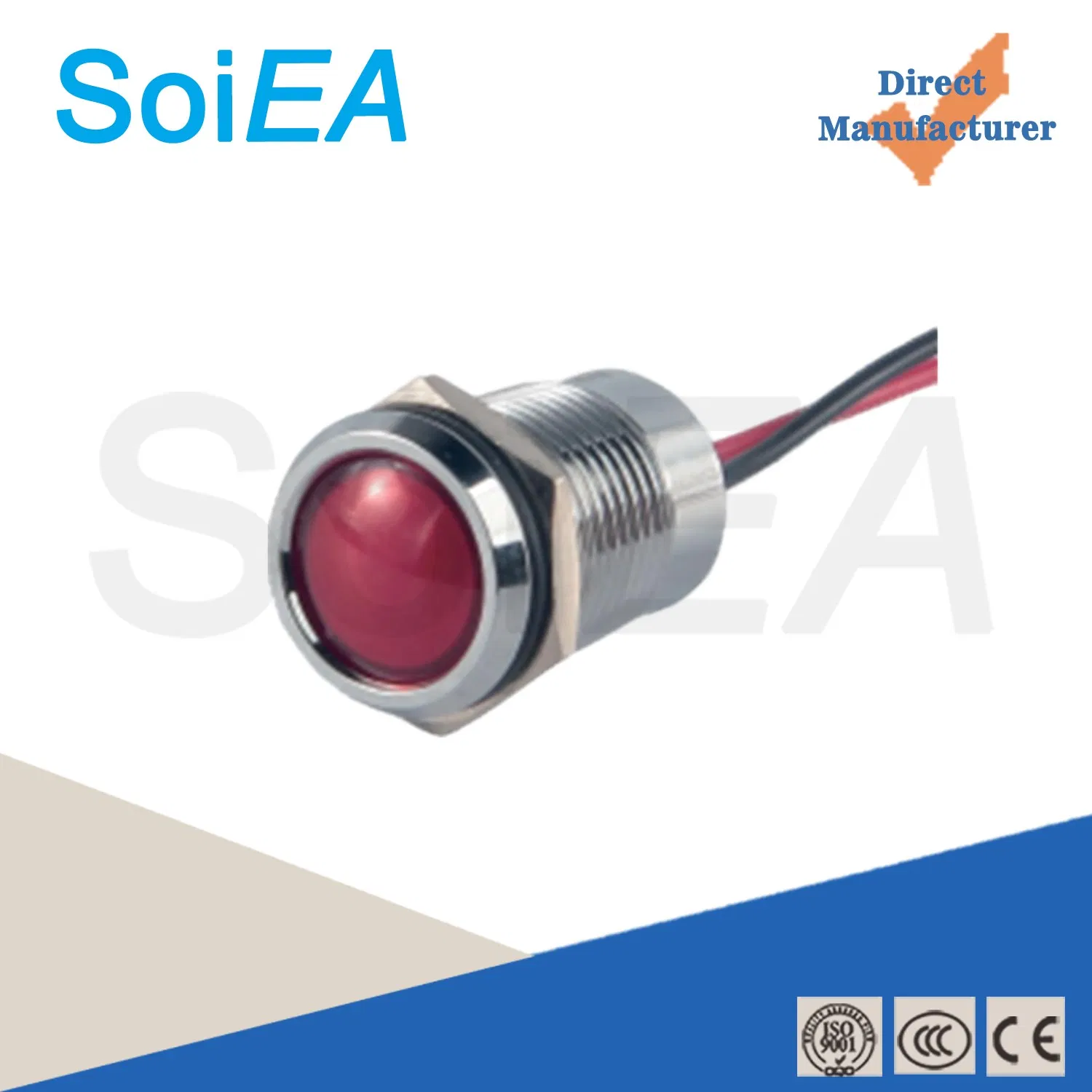 16mm Lâmpada de Sinal de Metal Preto, Latão, Aço Inoxidável, Revestido de Níquel IP67 Avaliado 6V Terminal de Parafuso LED