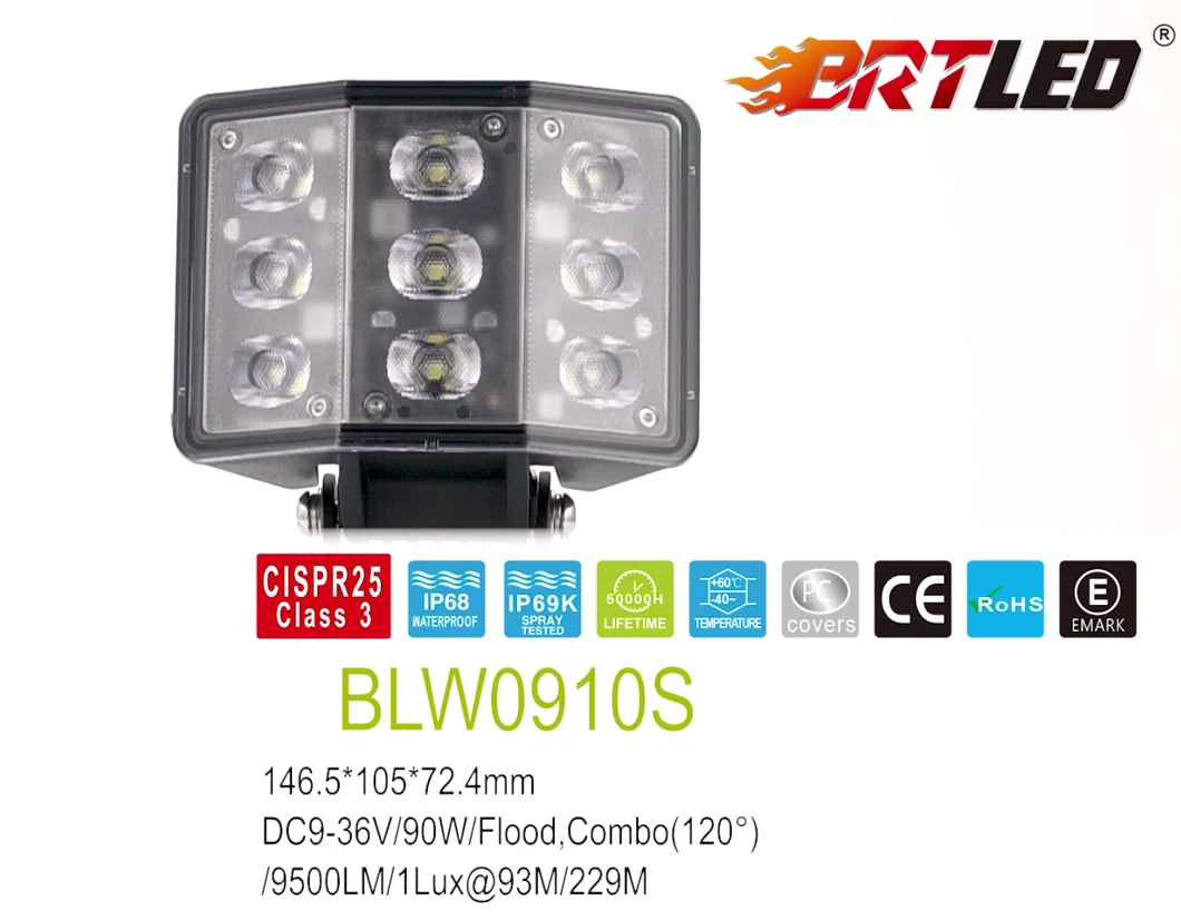 Luzes de Trabalho LED 90W Iluminação de Trabalho de Alta Potência com Feixe Difuso para Automóveis