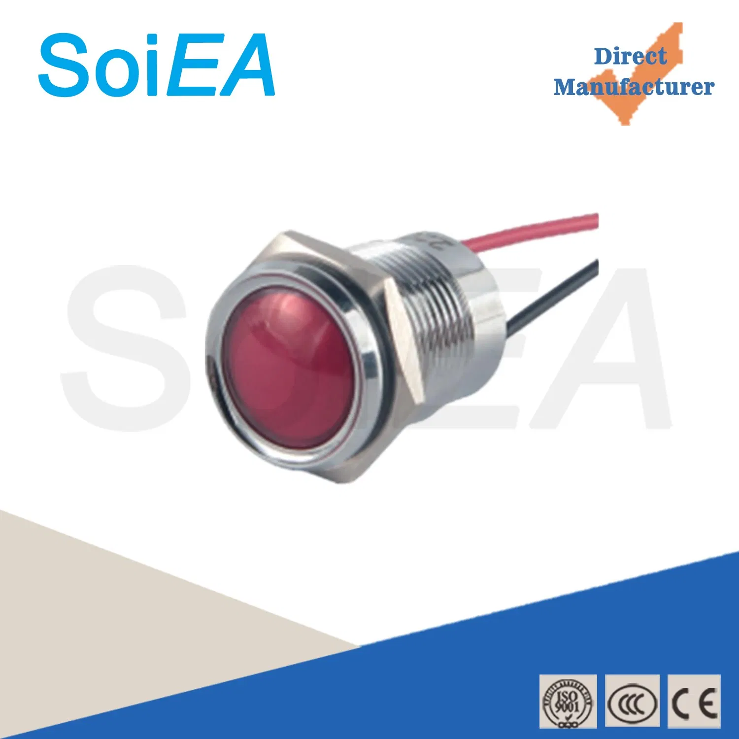 16mm Lâmpada de Sinal de Metal Preto, Latão, Aço Inoxidável, Revestido de Níquel IP67 Avaliado 6V Terminal de Parafuso LED