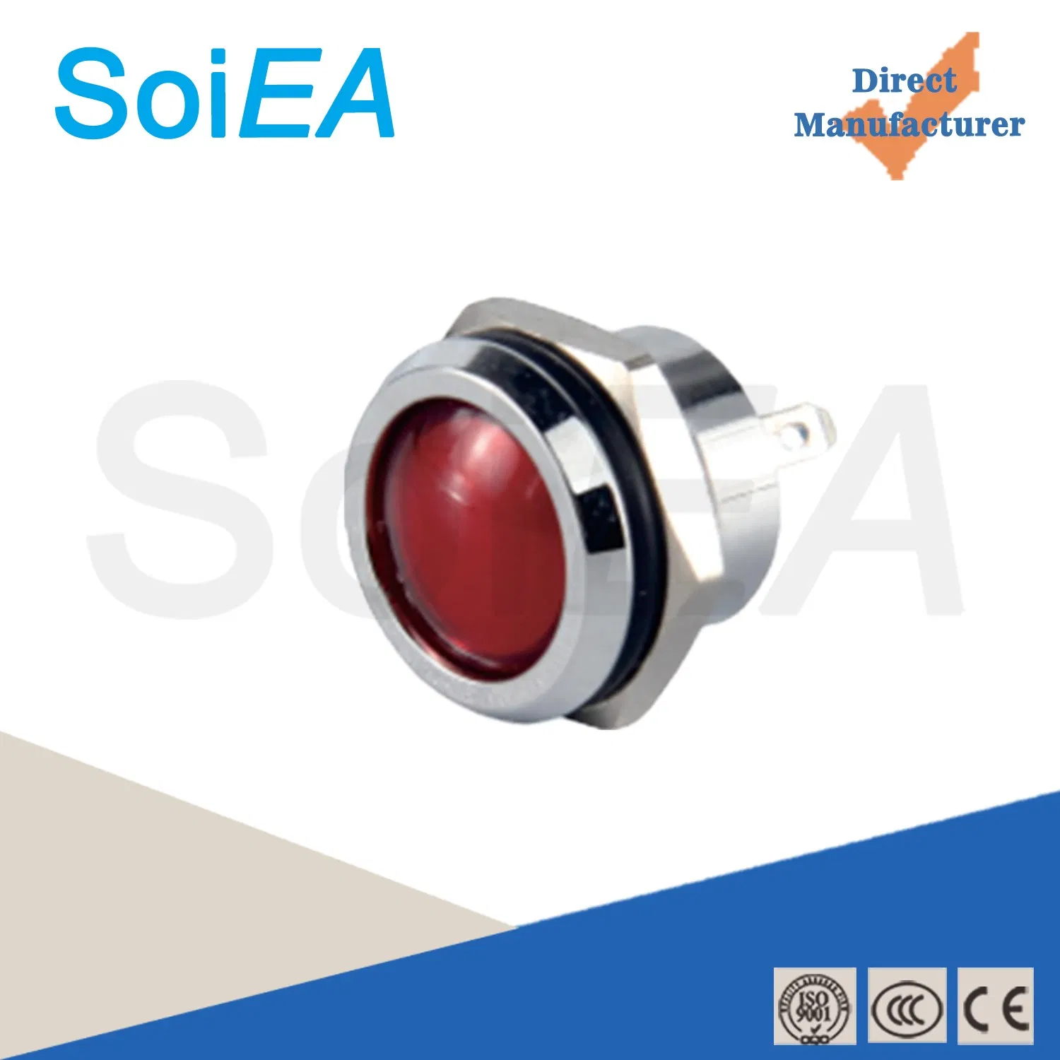 IP67 Avaliado 19mm Luz Indicadora LED de Cúpula Metálica de Alta Brilho Luz LED Vermelha