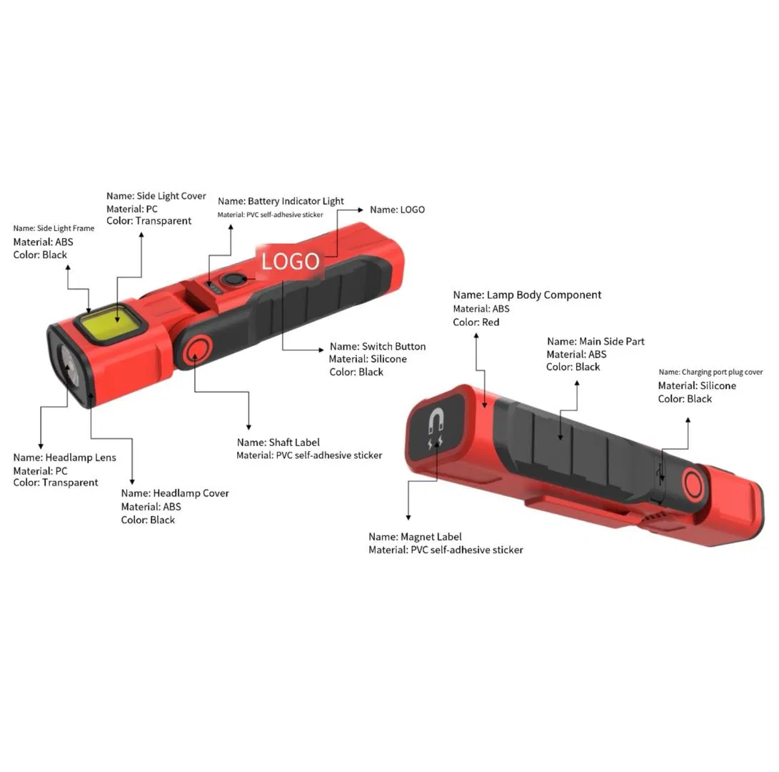 Lanterna de Inspeção LED Portátil com Fonte de Luz Dupla Multifuncional 90° com Display Digital Rotativo e Ímã para Manutenção de Equipamentos de Reparação de Carros