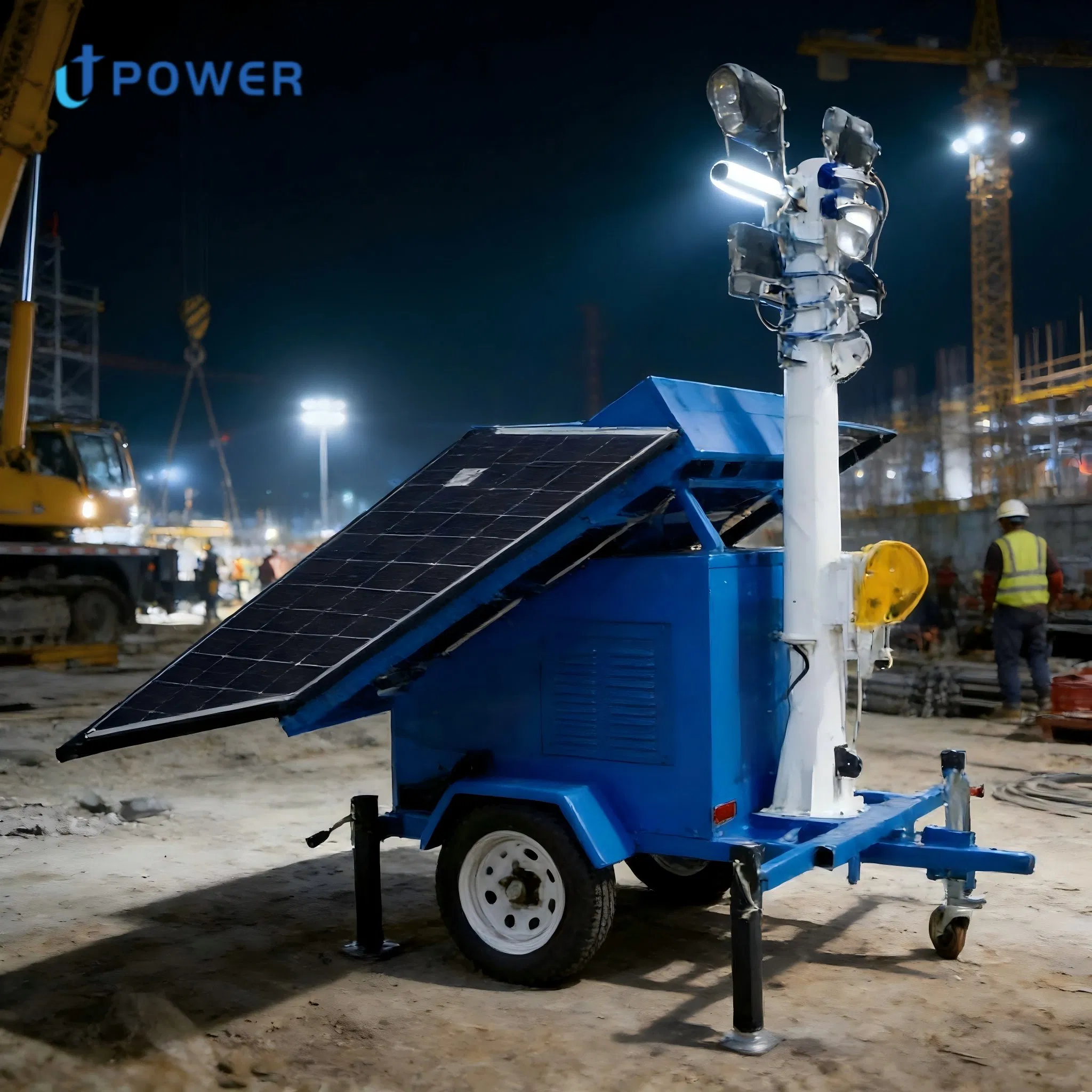 Veículo de Iluminação com Torre Telescópica de Altura Personalizada, Torre de Luz Solar Hidráulica Elétrica com Empurrador Manual