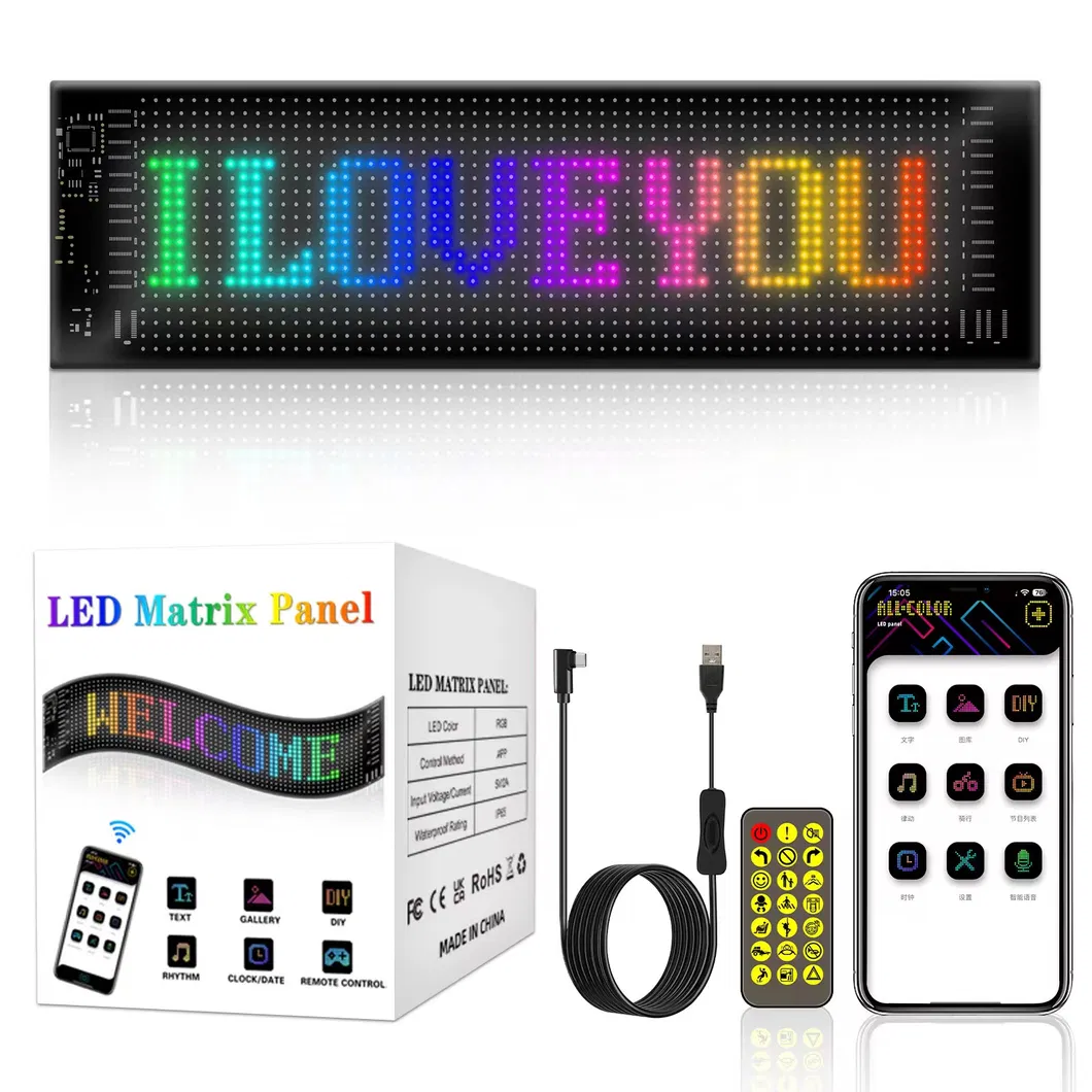 Controle APP Carro Programável Tela LED Mini Display LED para Decoração da Janela Traseira do Carro