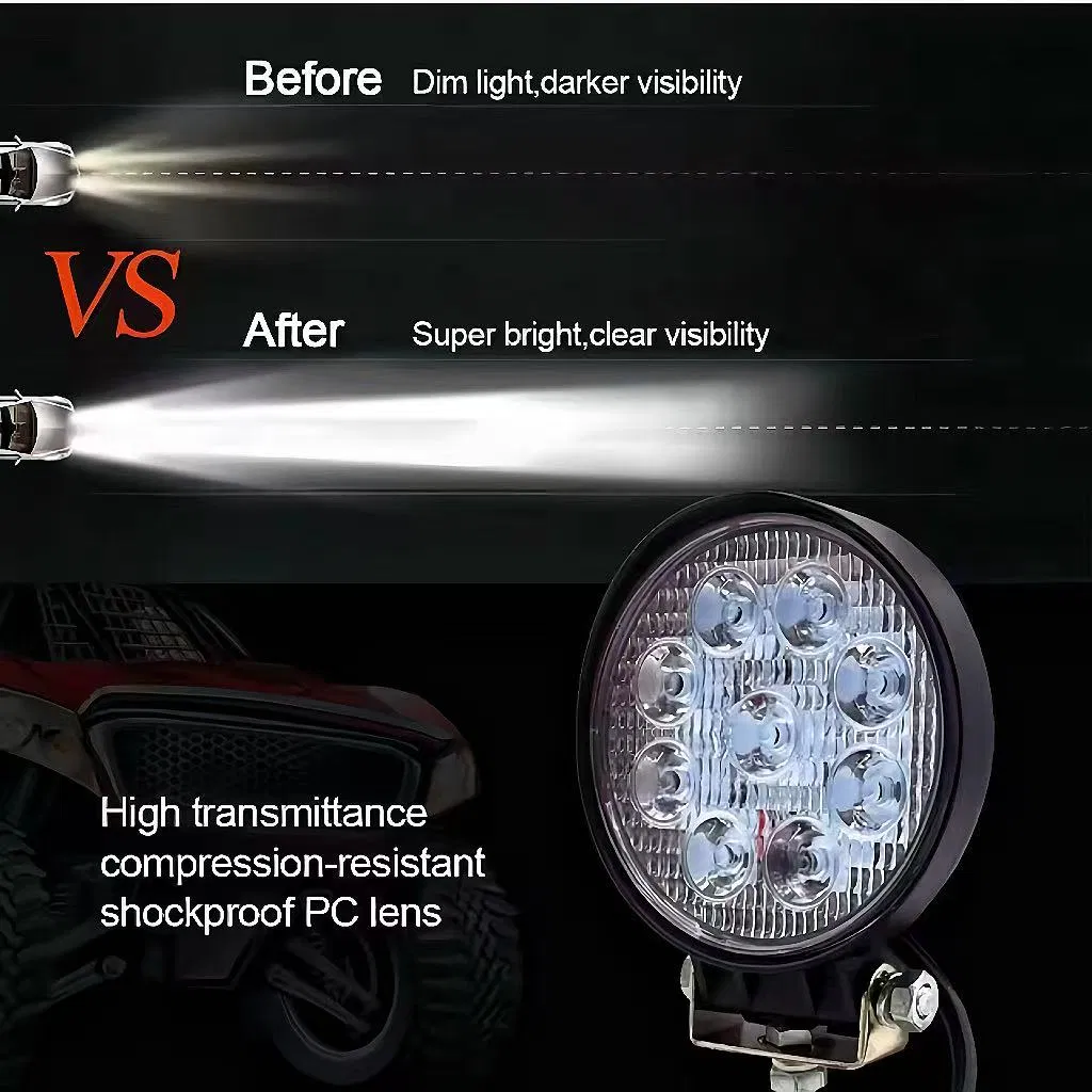 27W Luzes de Trabalho LED Amarelas e Brancas para Motocicletas Adequadas para Veículos Agrícolas