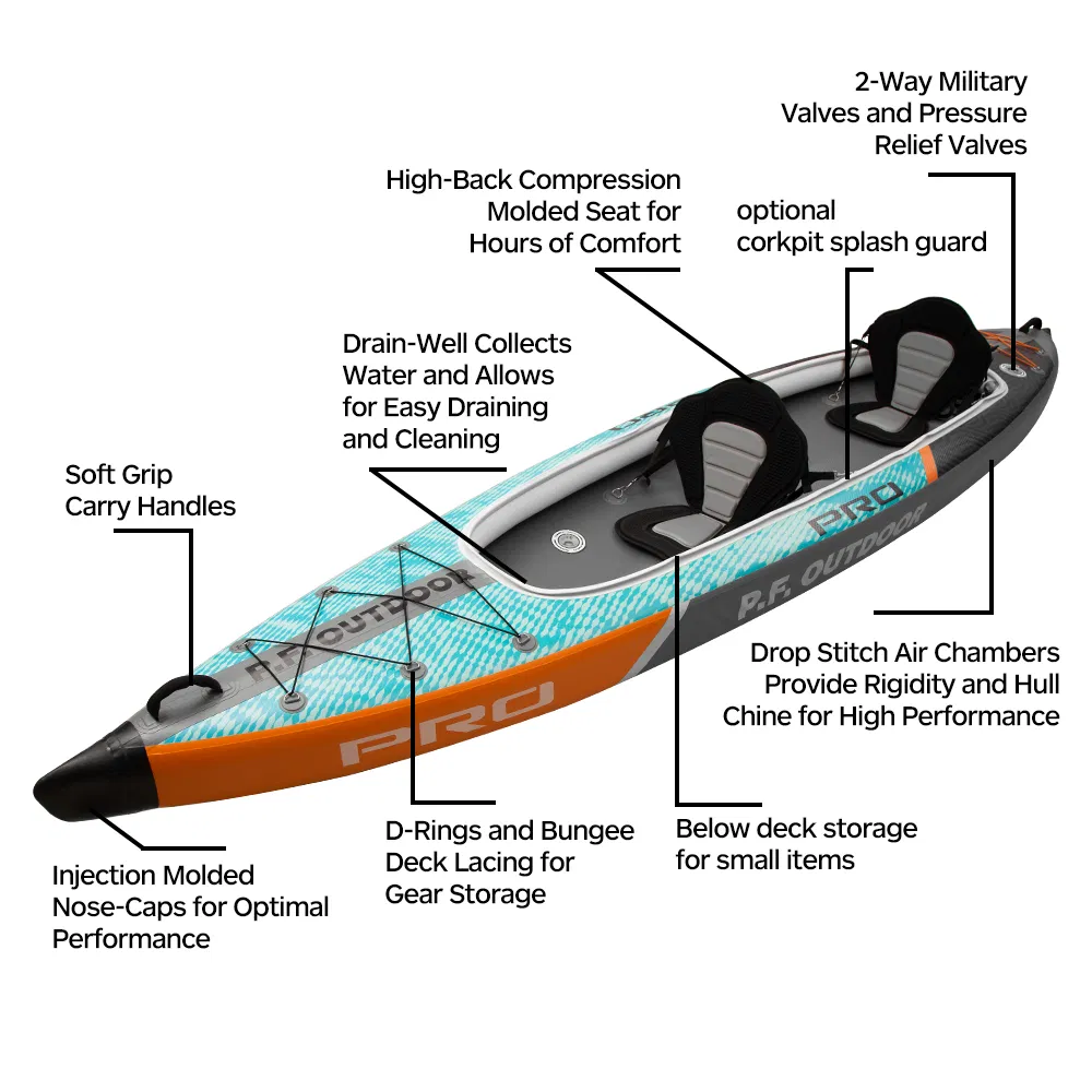 Hight Quality Pedal Kayak Fishing 2 Person 30*90*40cm Inflatable Tandem Fishing Boat Kayak with Seat