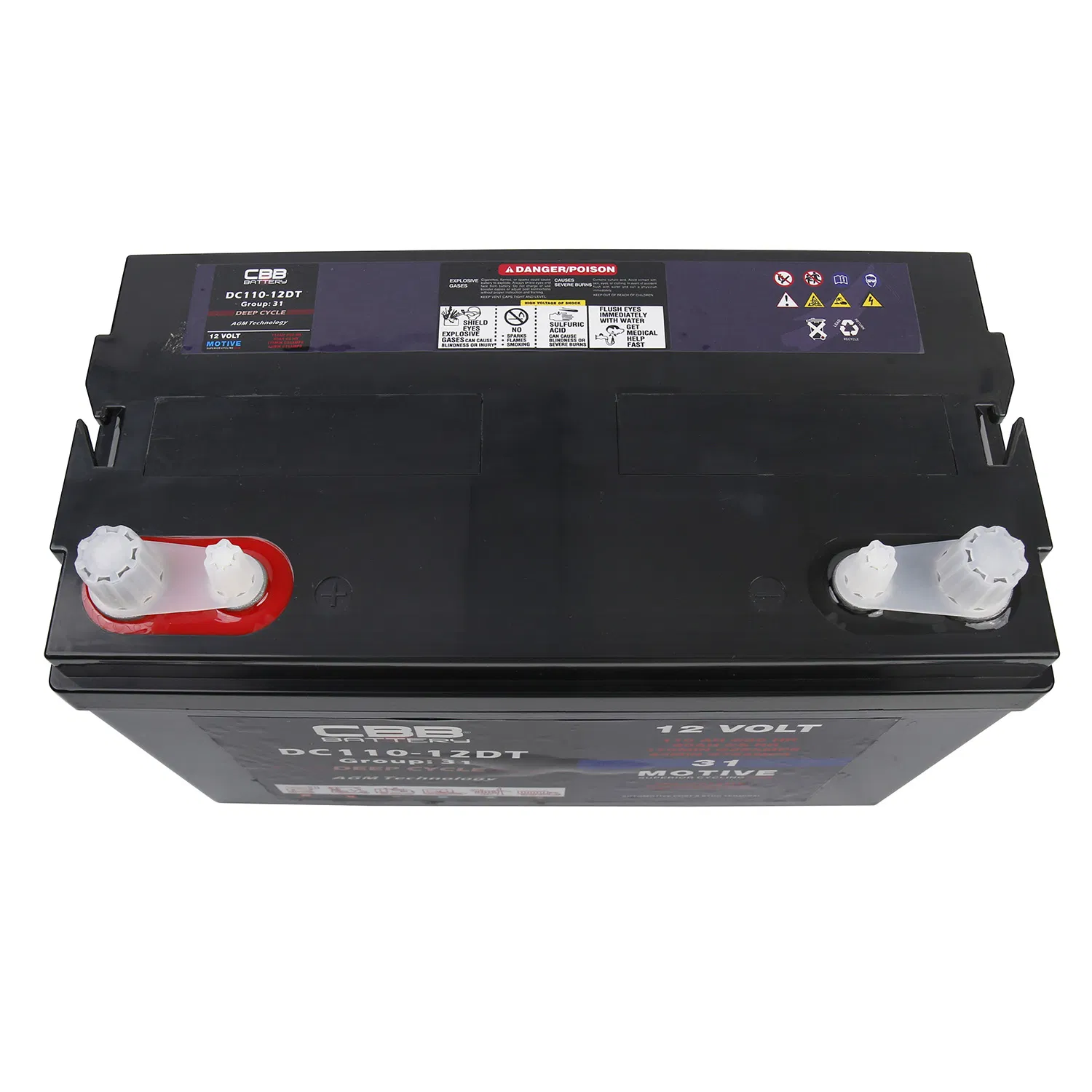 Double Terminals of Deep Cycle AGM Battery 12V110ah for RV Camping Boat Forklift