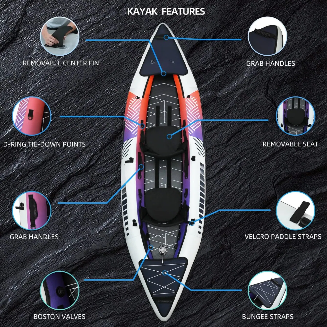 Inflatable Drop Stitch Kayak for Two Fishing Canoe with Paddle