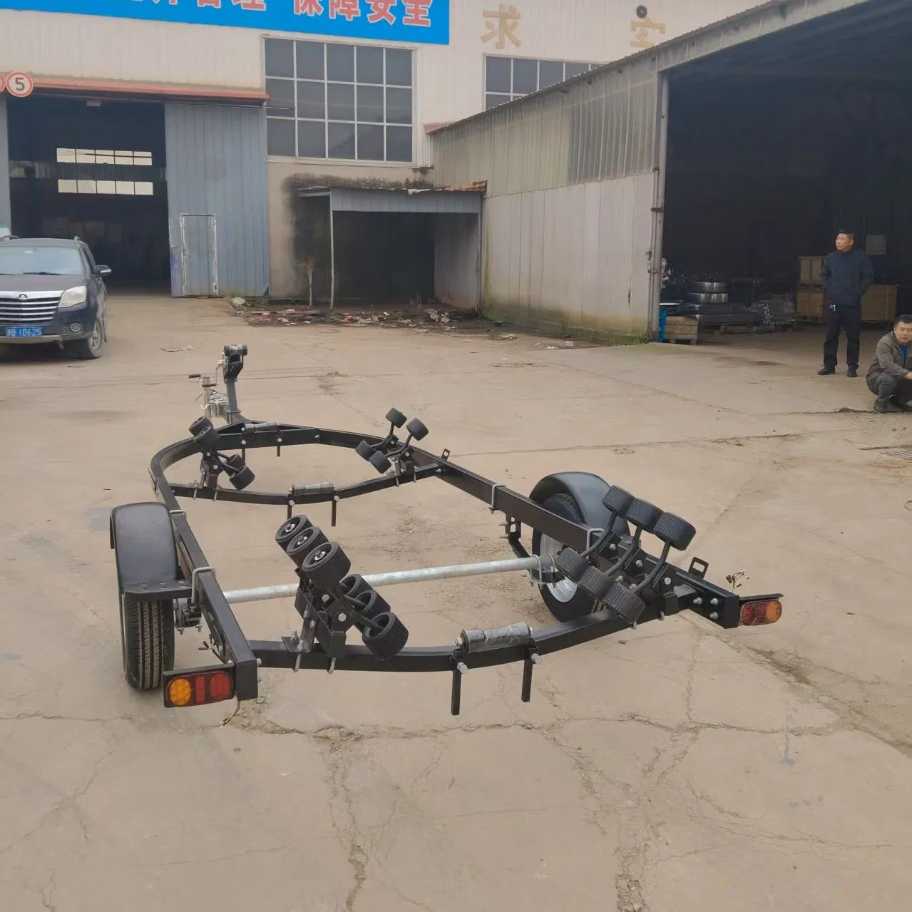 Black Painted Wheeled Boat Trailer