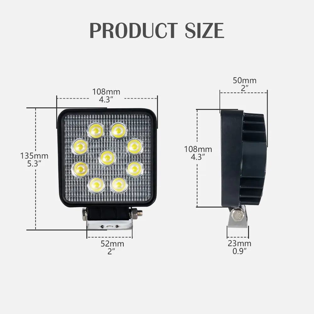 Waterproof LED Work Lights Pods Spot Square Work Light Offroad Light LED Fog Light Truck Light Driving Light Boat Lighting for Truck Pickup Jeep SUV ATV
