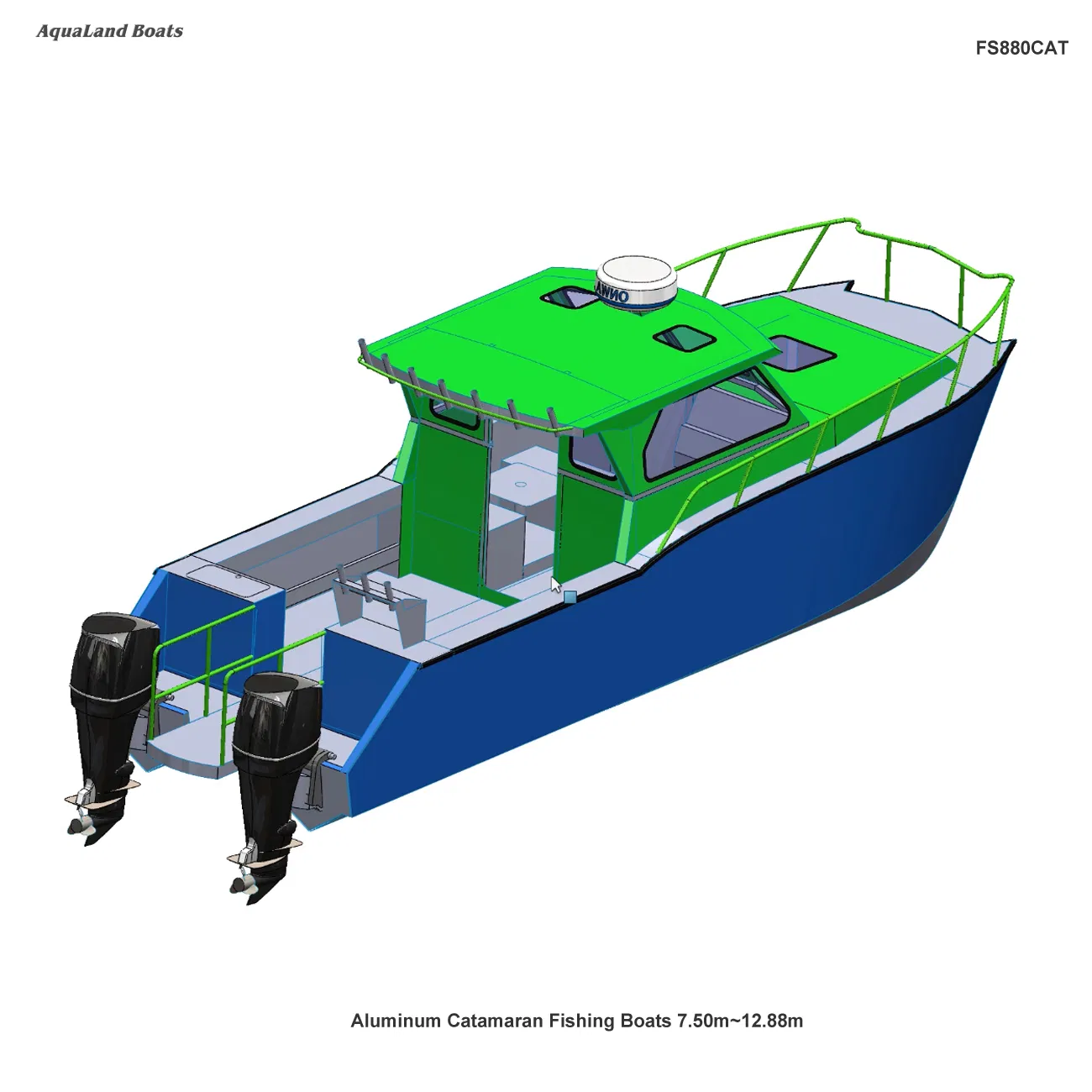 Aqualand 7m~13m Aluminum Catamaran /Speed/Rib/Rescue/Diving/Patrol/Aluminium/Fishing/Motor/Passenger/Yacht/Pleasure/Party /Boat/Fs880cat