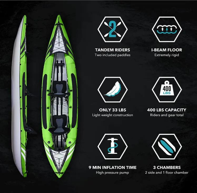 Inflatable Canoe for 2 People Thickened Green Outdoor Water Rafting Challenger