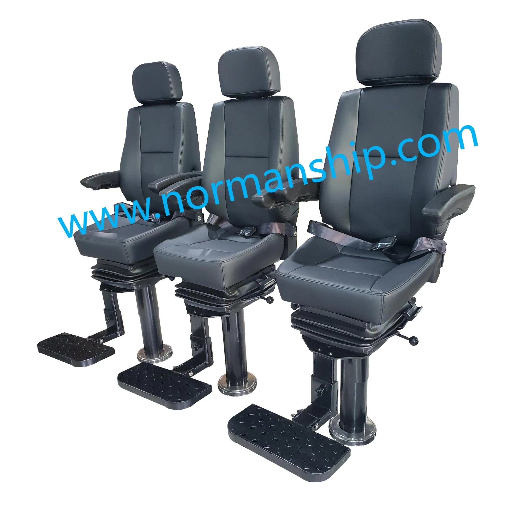 China Marine Seat Flame Retardant PVC Rotatable Captain Helms Pilot Chair with Steel Adjustable Armrest Footrest for Boat Ship Vessel