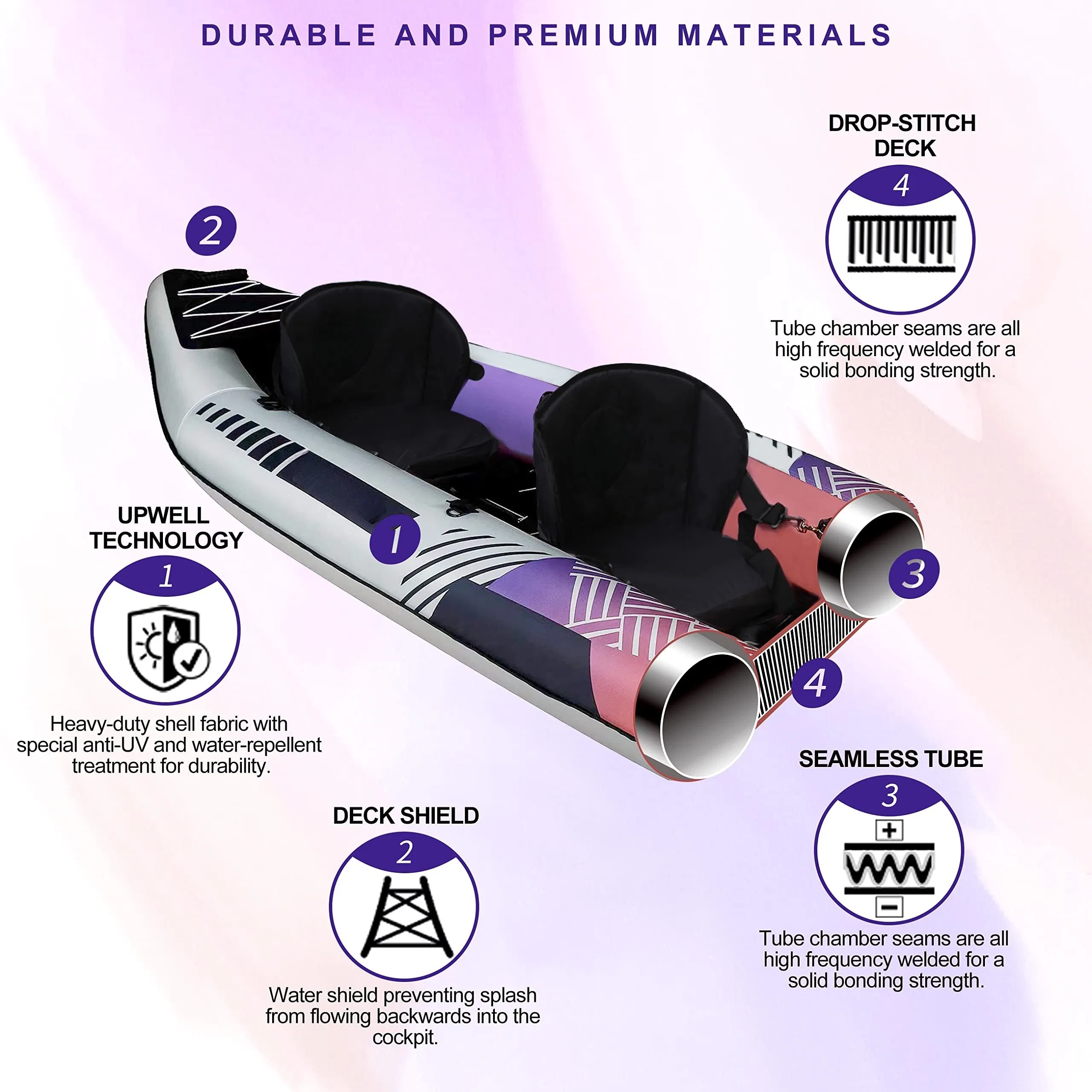 Inflatable Drop Stitch Kayak for Two Fishing Canoe with Paddle