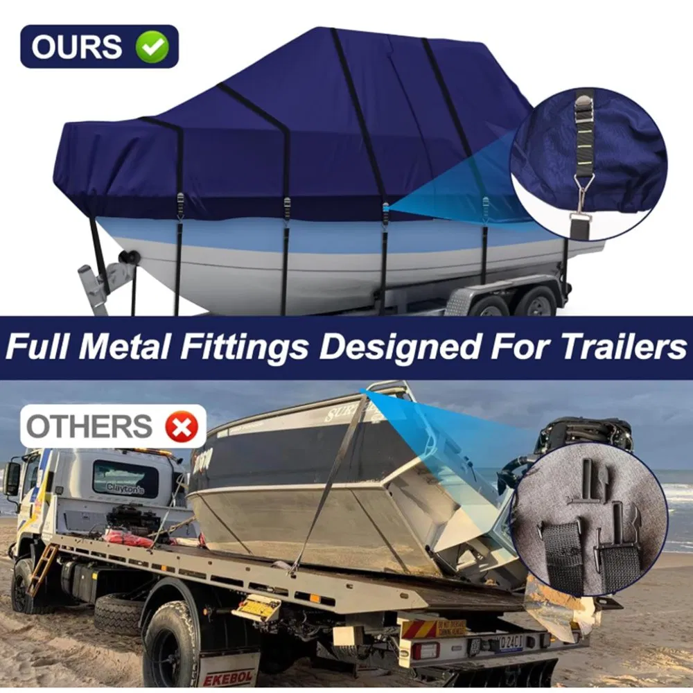 1200d Waterproof Boat Cover - Fits 17' to 19' FT Bass, V-Hull, Tri-Hull, Fish &amp; Ski, Runabout Bowrider Boats - Heavy Duty Canvas Black