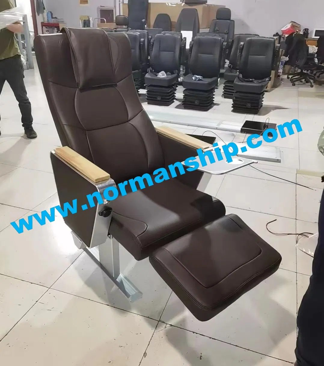 Marine Boat Customized Upholstered PVC Aluminum Alloy Luxury Ferry Passenger Seat Chair with Leg Rest Food Tray for Passenger Ship