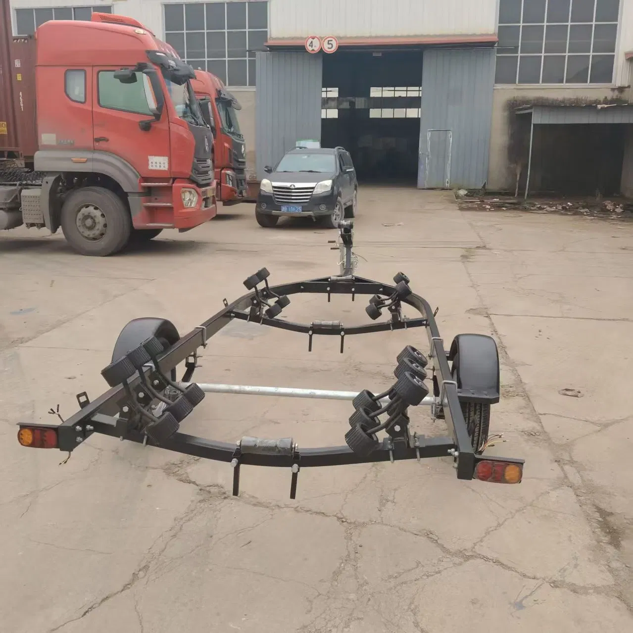 Black Painted Wheeled Boat Trailer