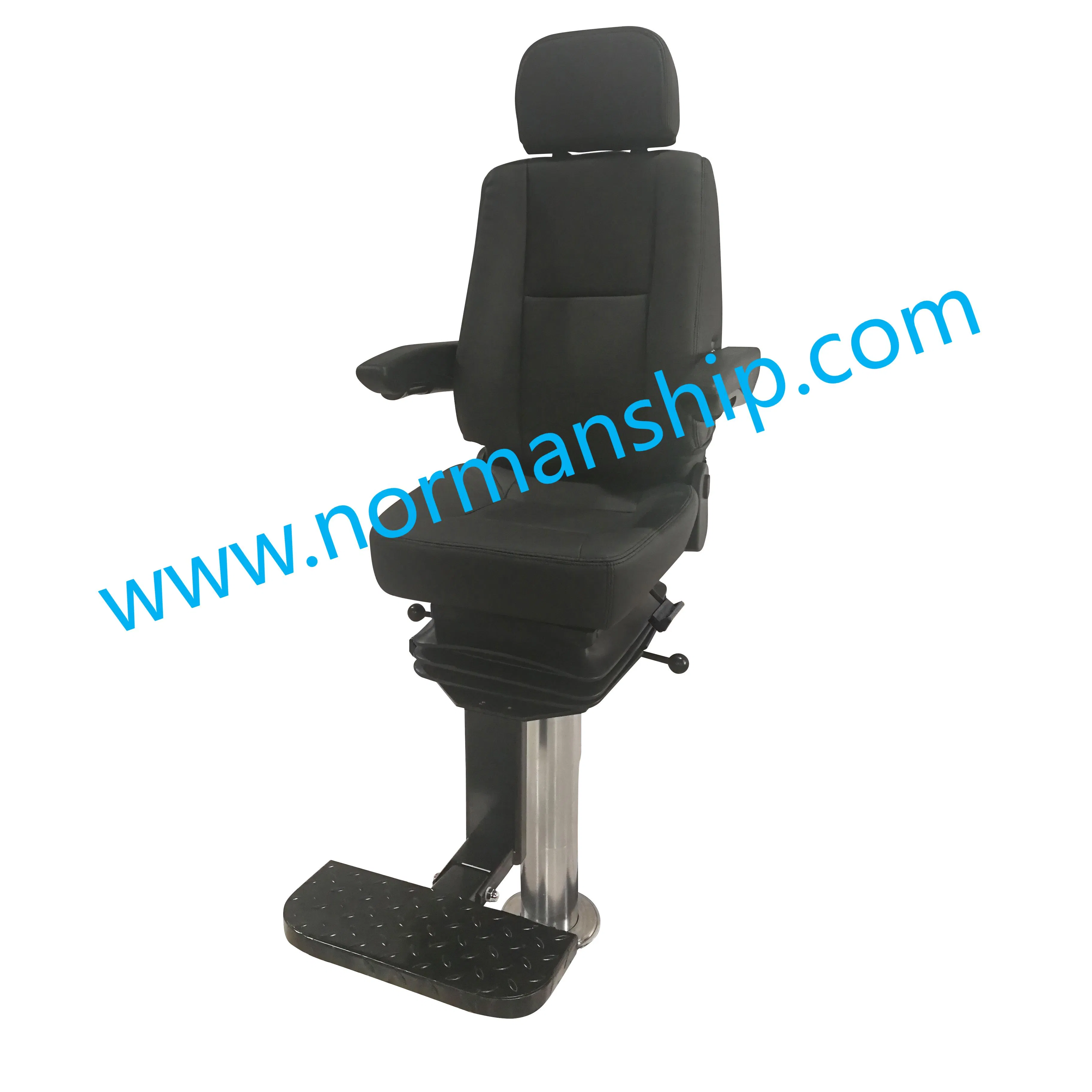 China Marine Seat Flame Retardant PVC Rotatable Captain Helms Pilot Chair with Steel Adjustable Armrest Footrest for Boat Ship Vessel