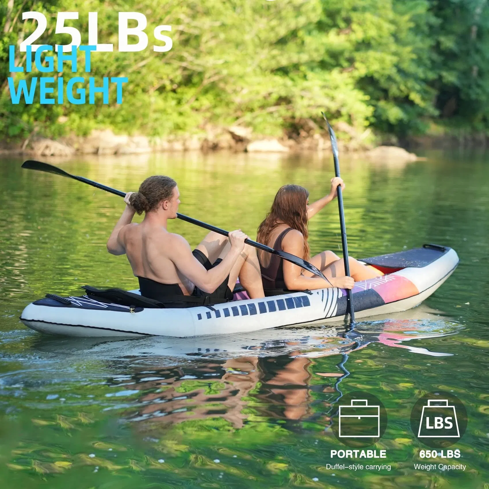 Inflatable Drop Stitch Kayak for Two Fishing Canoe with Paddle