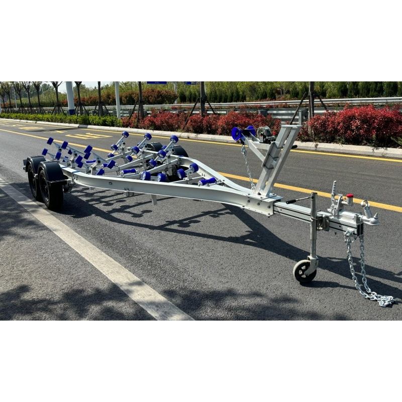 21FT Dual Axle Aluminum Boat Trailer Fishing Boats Trailer with Wobbly Roller and Hydraulic Brakes