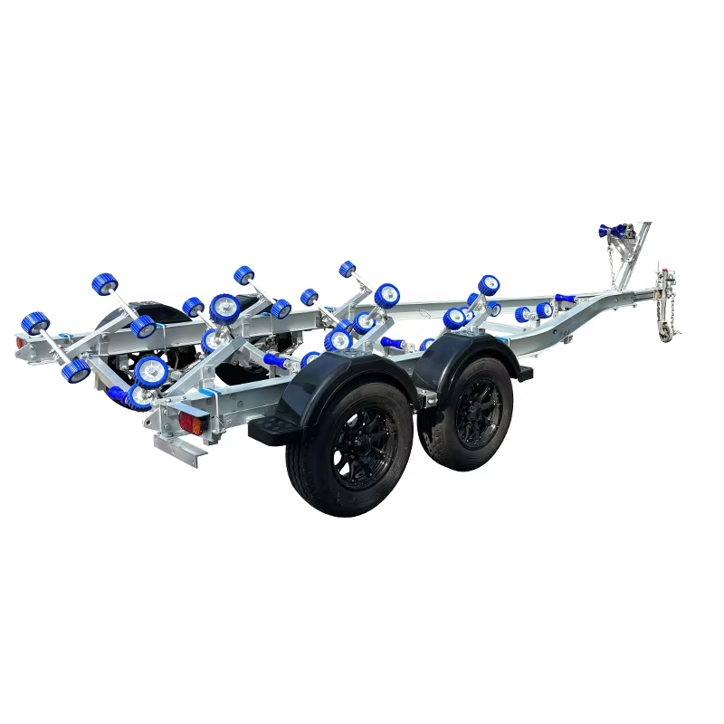 21FT Dual Axle Aluminum Boat Trailer Fishing Boats Trailer with Wobbly Roller and Hydraulic Brakes