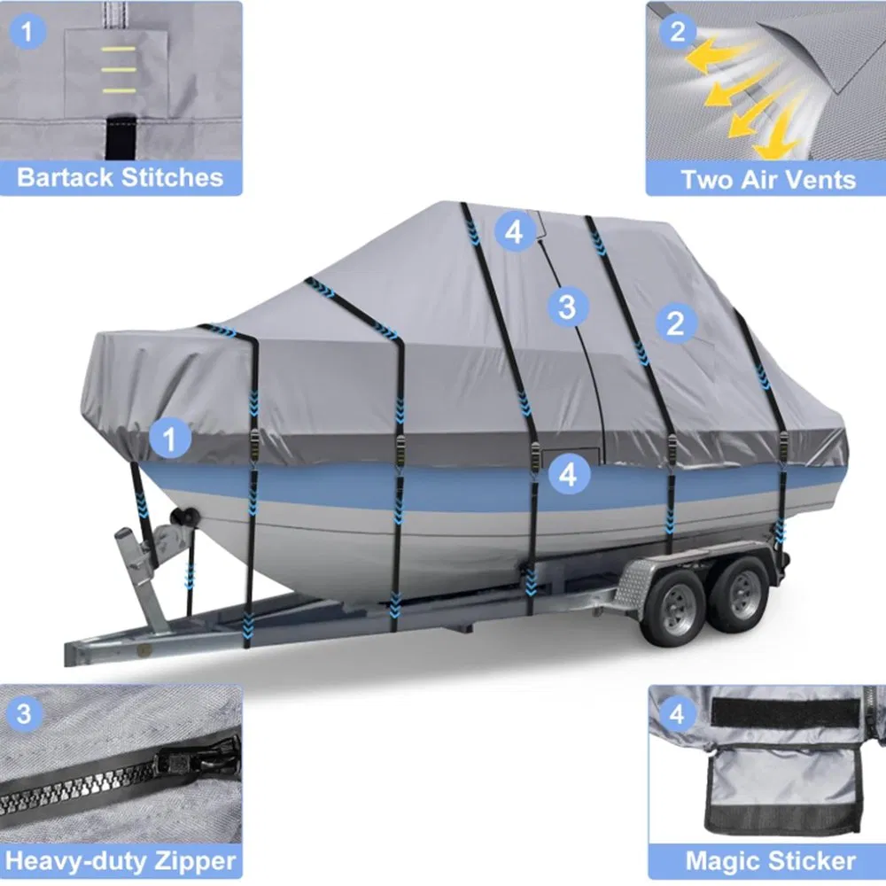 Upgraded 1200d T-Top Boat Cover 100% Waterproof Heavy Duty Tear-Resistant Polyester with Motor Cover for Center Console Boat with T Top Roof, 22'-24' Long Beam