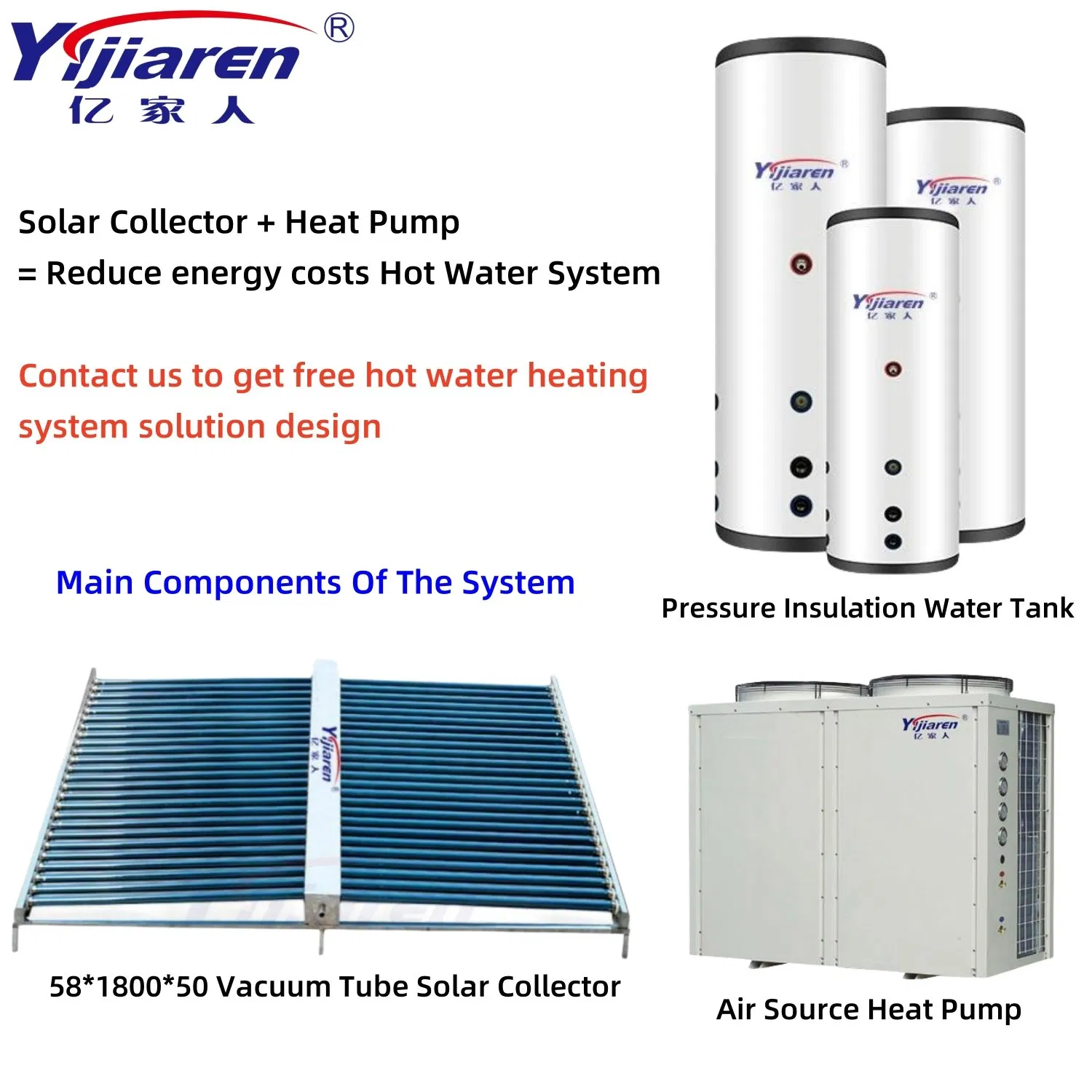 Thermodynamic Energy Saving Solar Collector Hybrid Commercial Air Source Air to Water Heat Pump Heater Solution