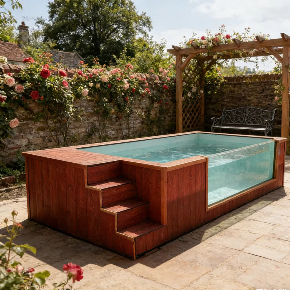 Luxury Fiberglass Container Above Ground Large SPA Pool with Heating System for Residential Balcony Family Easy Install Pool