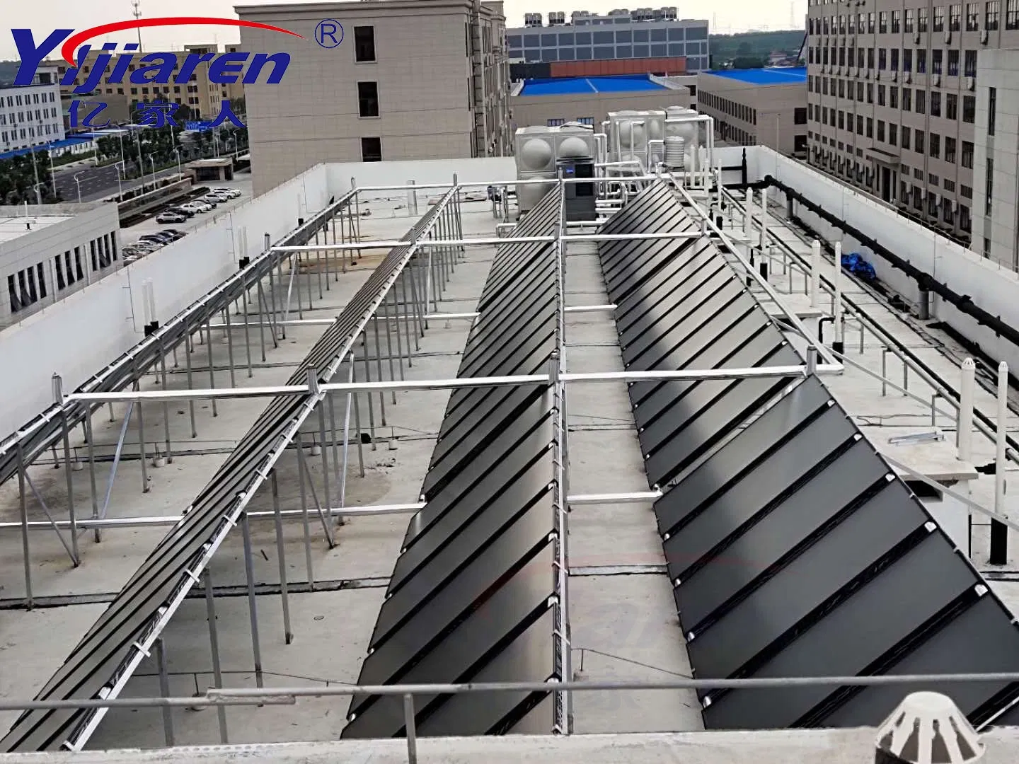 Installation Commercial Industrial Energy-Efficient R290 Air to Water Air Source Heat Pump with Flat Plate Solar Collector Water Heater