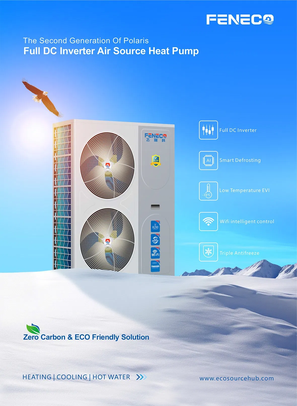 R290 Low Ambient Temp -25c Air to Water Evi High Temperature 80c Radiator Heating Heat Pump