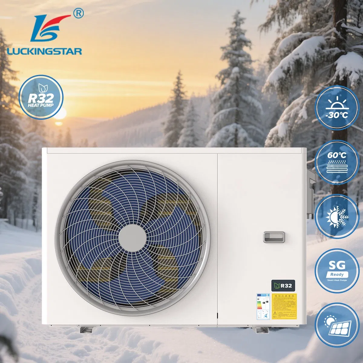 Luckingstar 220-240V~/50Hz 4kw 6kw 8kw 11kw 15kw Eco-Friendly R32 Refrigerant Monoblock Heating and Cooling Heat Pump