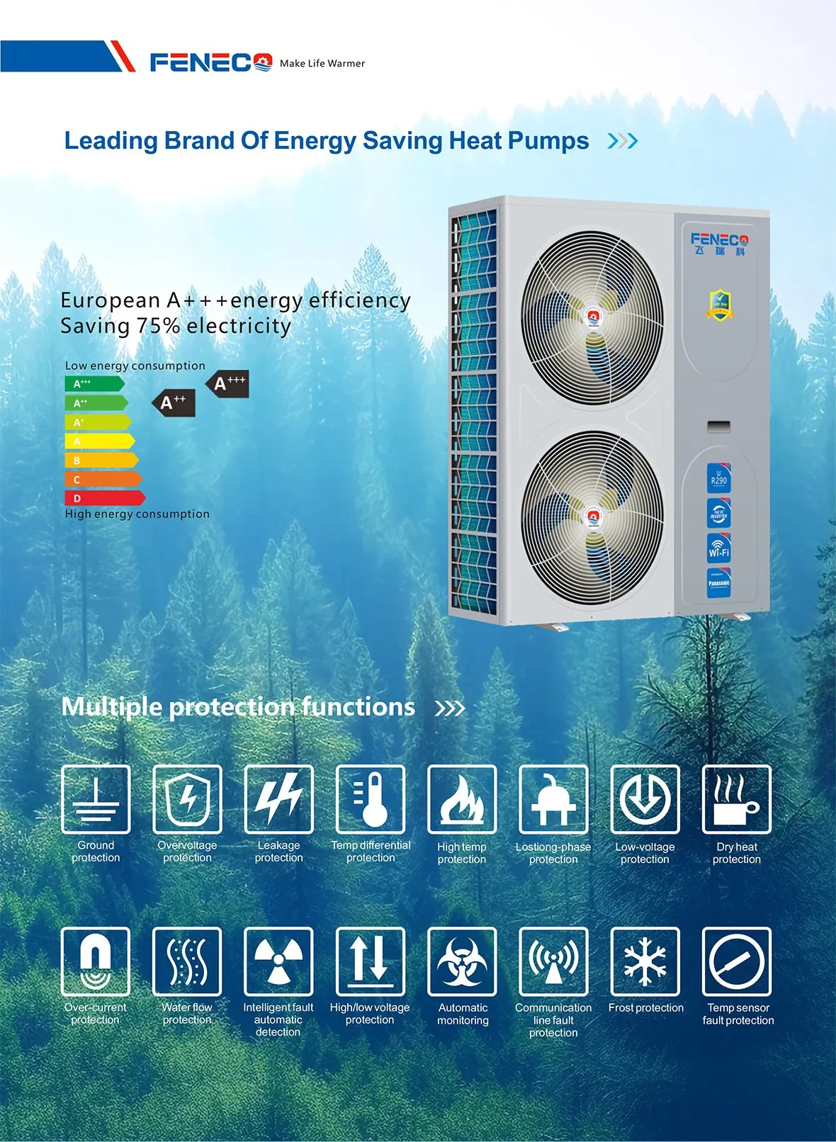 R290 Low Ambient Temp -25c Air to Water Evi High Temperature 80c Radiator Heating Heat Pump