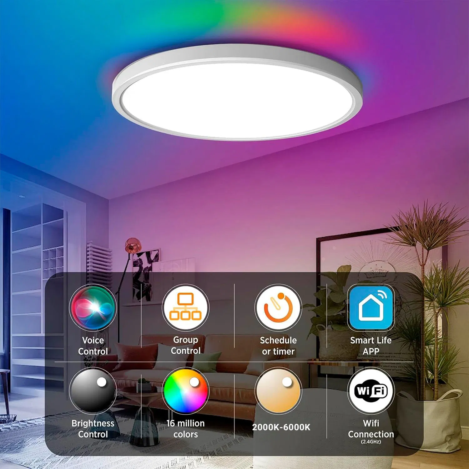 Modern Flush Alexa Google Home Tuya APP for Bedroom Living Room Rgbcw LED Ceiling Light