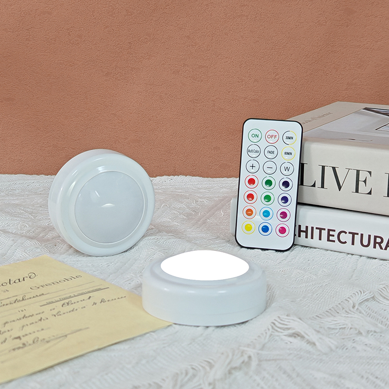 Wireless Sleek Lighting RGB Multi Color Dimmable Timer Puck LED Cabinet Light with Remote Control