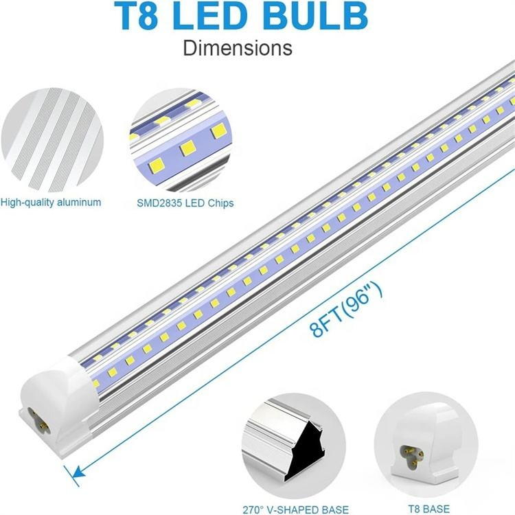 Aluminum Profile 4FT 8FT V Shape Integrated T8 LED Tube Lights All Weather Type for Workshop Garage