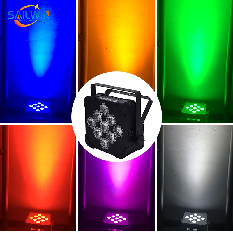 Battery 6in1 Stage LED PAR Light 9*18W Rgbaw+UV 2.4GHz for DJ Lighting