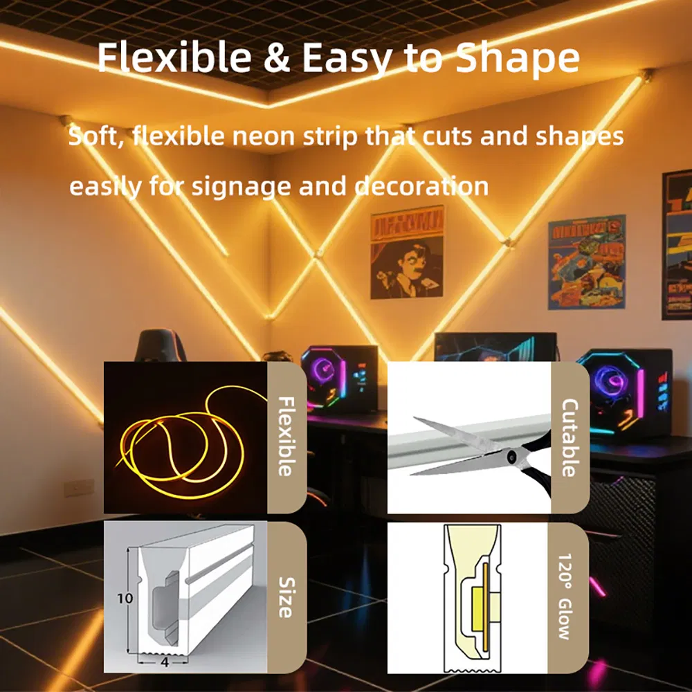 Manufacturer 4 x10mm Slim Linear Wholesale Led Neon Light 120LEDs for Gaming Room, Bedroom, Wall Decor