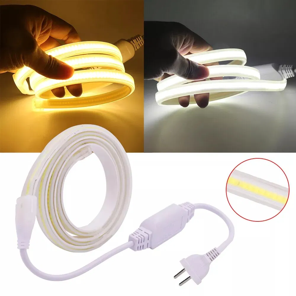 Outdoor High-Brightness LED Rope Lights IP65 Waterproof Flexible Seamless COB Strip Light 220V