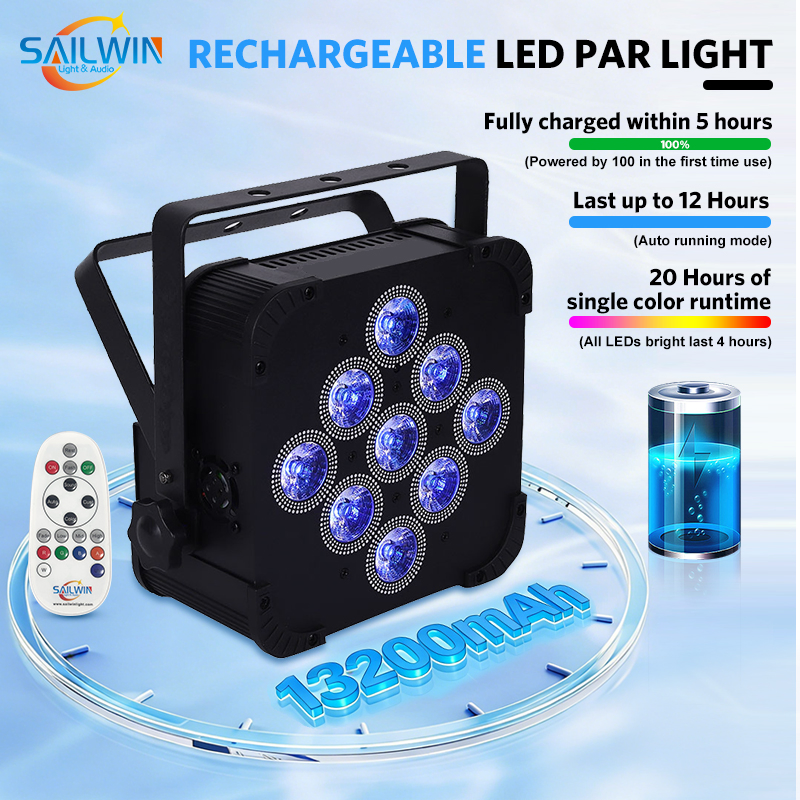 Battery 6in1 Stage LED PAR Light 9*18W Rgbaw+UV 2.4GHz for DJ Lighting