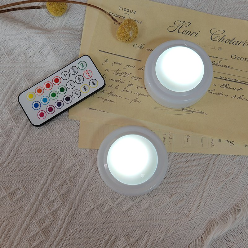 Wireless Sleek Lighting RGB Multi Color Dimmable Timer Puck LED Cabinet Light with Remote Control