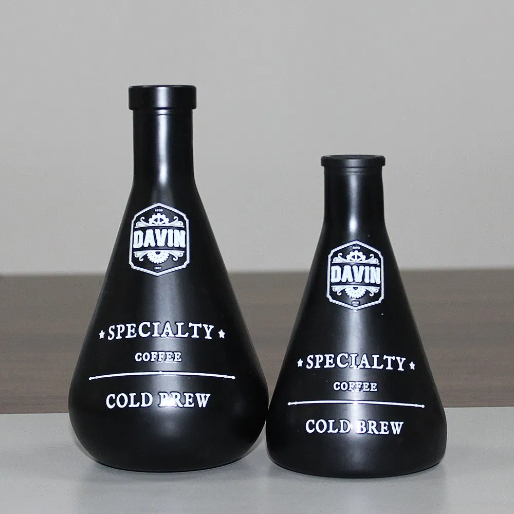 Wholesale 150ml 250ml 750ml Transparent Cone Shape Wine Glass Bottle Black Drinks Juice Beverage Storage Coffee Milk Glass Water Bottle with Printed Logo