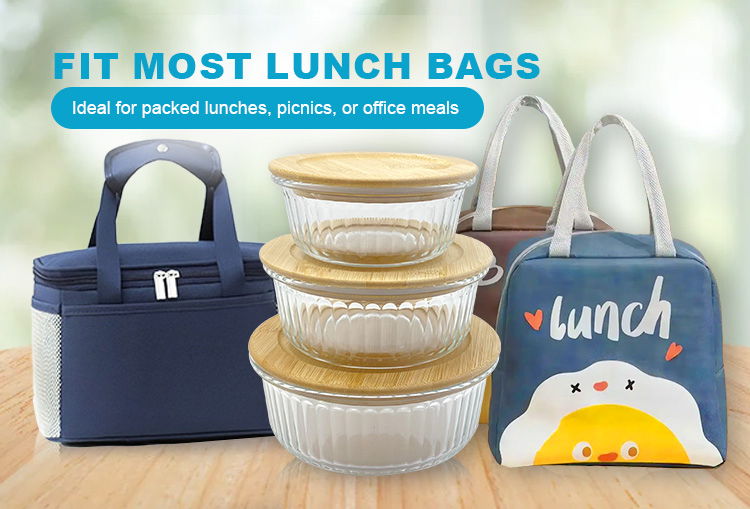 Wholesale Striped Glass Food Storage with Bamboo Concave Top, 640ml Large Capacity for Bulk Food Prepping