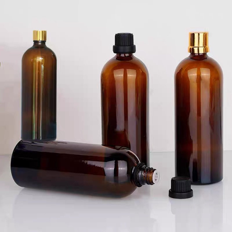 Personalized Custom 200ml Amber Glass Dropper Bottle with Black Dropper Cap for Essential Oil Applications