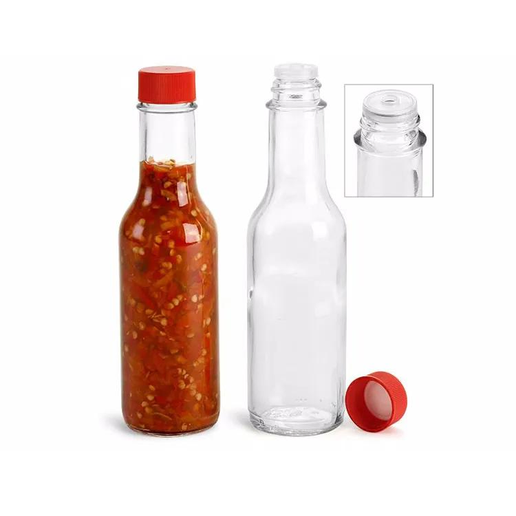 3 Oz 5 Oz 8 Oz Long Neck Hot Chili Sauce Glass Bottles with Plastic Lid for BBQ Sauces