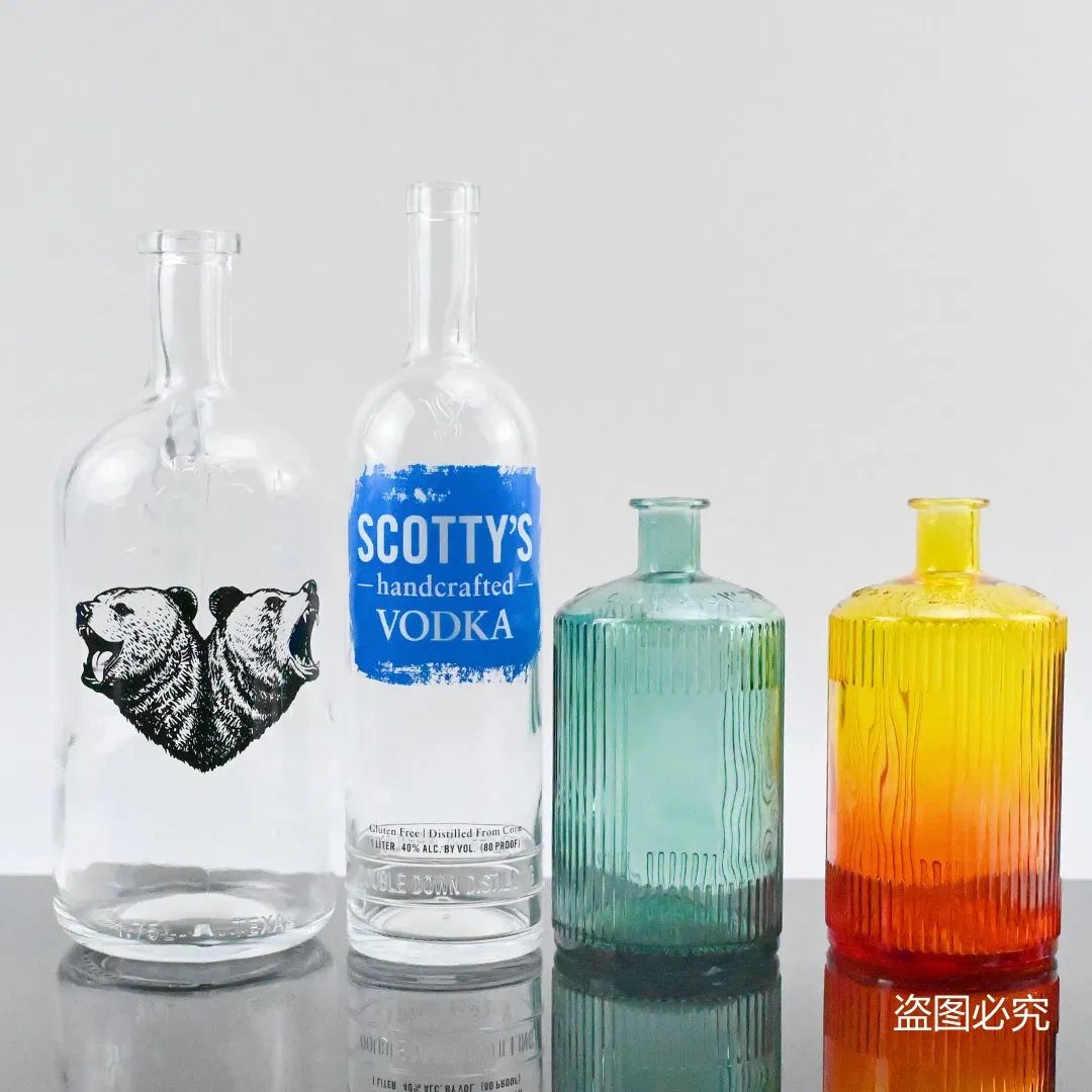 Luxury Unique Design with Cork FDA Approved Food Grade 750ml 1000ml Whiskey Rum Tequila Mezcal Gin Premium Custom Glass Liquor Whiskey Vodka Bottle with Caps