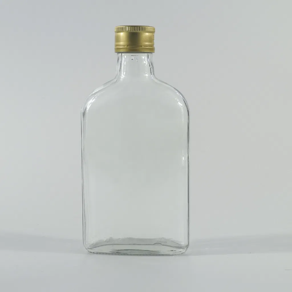 100ml 250ml Logo Printing Clear Flat Glass Wine Bottle Flask Glass Whisky Liquor Bottle