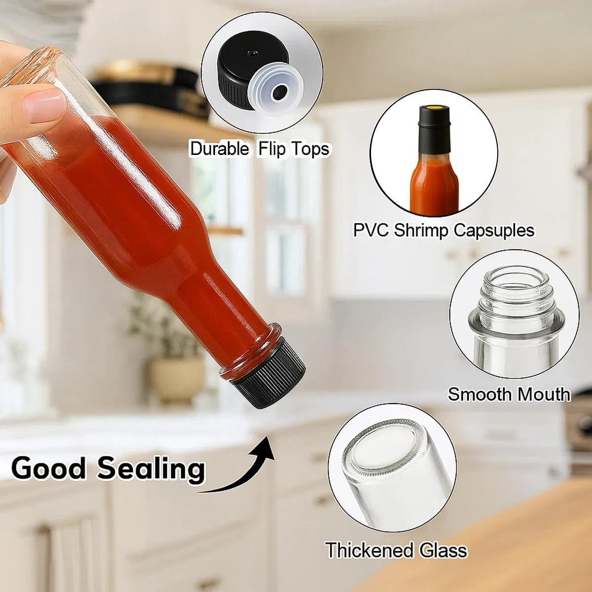 Wholesale Clear Glass Woozy Bottles with Shrink Capsules 100ml 150ml 250ml Sauce Bottles for Chili Oil Vinegar Gift Favors