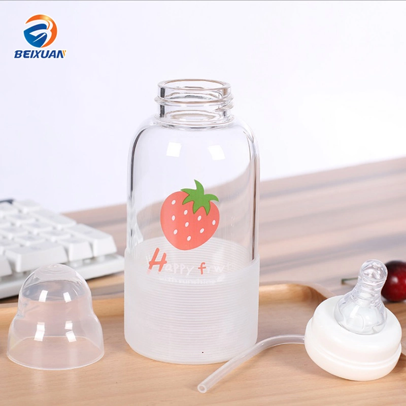 300ml New Cute Fruit Pacifier Borosilicate Clear Glass Cup Water Milk Tumbler with Outer Silicone Sleeve