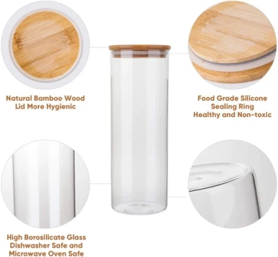 Food Safe Grade Glass Bottle Glassware with Bamboo Cap