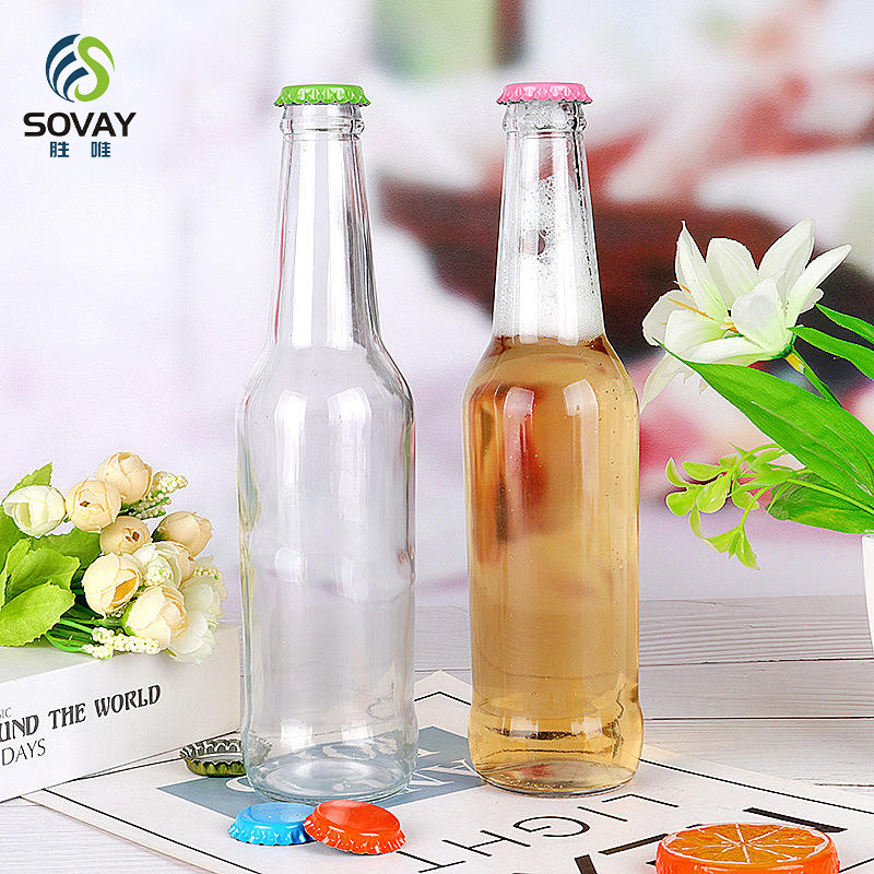 Customizable Wholesale 250ml 275ml 330ml 500ml Amber Green Alcohol Glass Beer Bottles with Crown Caps